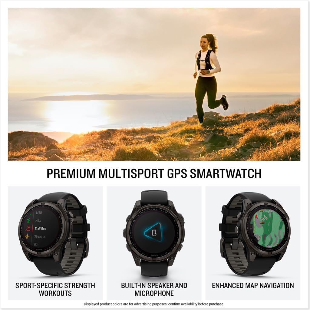 HOTGarmin fēnix® 8 – 47 mm,Solar,Sapphire,Premium Multisport GPS Smartwatch, Long-Lasting Battery Life,Dive-Rated, Built-in LED Flashlight, Carbon Gray DLC Titanium Bezel Black/Pebble Gray Silicone Band | - 47 Mm Sapphire Solar Model with Solar Charging,