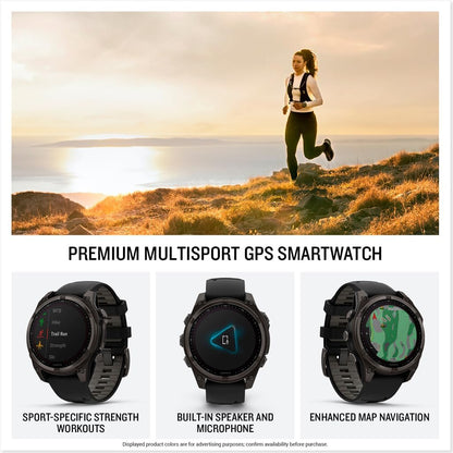 HOTGarmin fēnix® 8 – 47 mm,Solar,Sapphire,Premium Multisport GPS Smartwatch, Long-Lasting Battery Life,Dive-Rated, Built-in LED Flashlight, Carbon Gray DLC Titanium Bezel Black/Pebble Gray Silicone Band | - 47 Mm Sapphire Solar Model with Solar Charging,