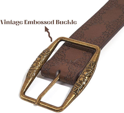 HOTWomen Western Belt Vintage Metal Buckle Leather Belts Country Cowboy Cowgirl Belt for Jeans Pant Dress