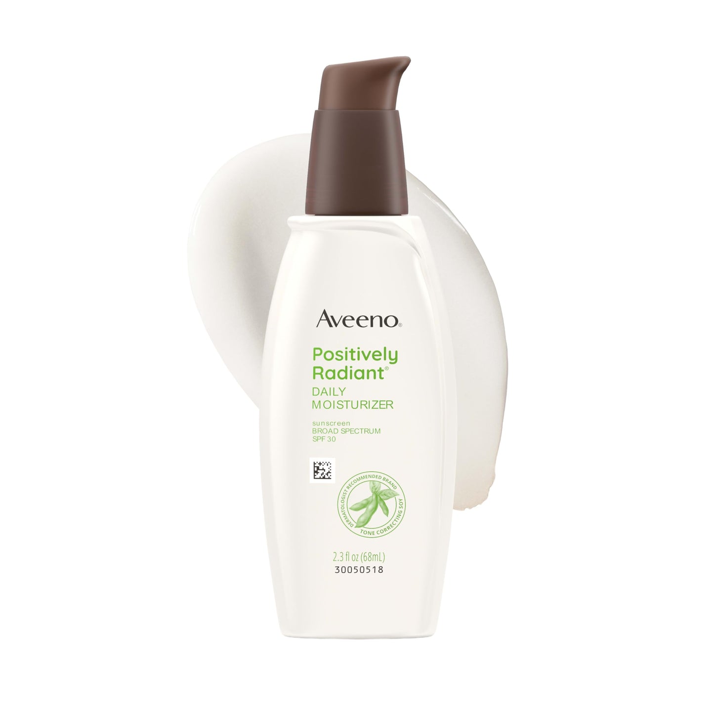 HOTAveeno Positively Radiant Face Moisturizer with SPF 30 Sunscreen, Hydrating Facial Moisturizer with Soy Extract to Visibly Improve Skin Tone and Texture, Hypoallergenic Formula, Oil-Free, 2.3 Fl Oz