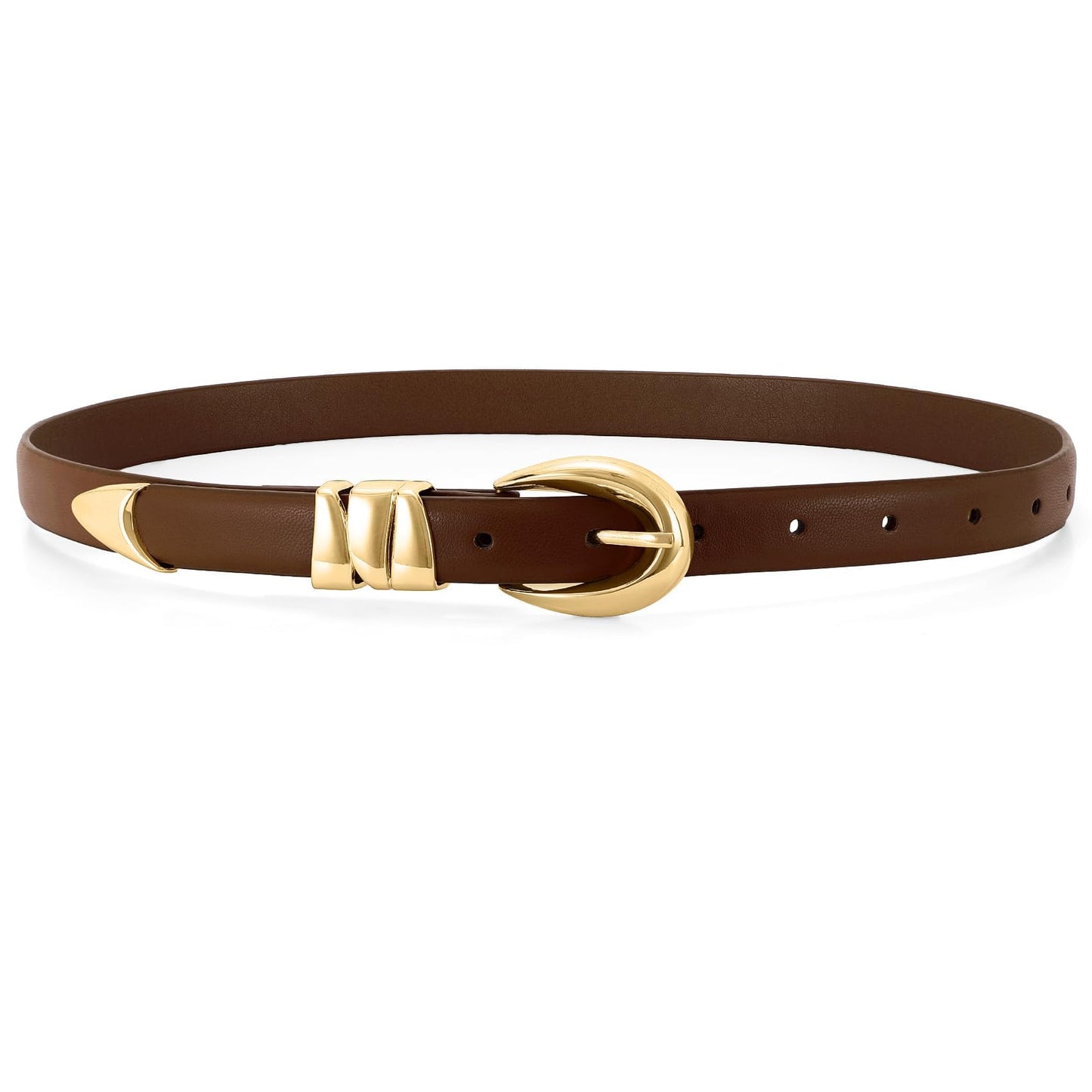 HOTWHIPPY Women Skinny Leather Belt for Jeans Pants Dresses Ladies Fashion Waist Belt with Shiny Gold Buckle