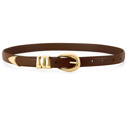 HOTWHIPPY Women Skinny Leather Belt for Jeans Pants Dresses Ladies Fashion Waist Belt with Shiny Gold Buckle