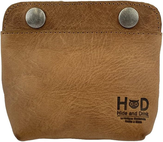 HOTHide & Drink, Leather Double Snap Pouch, Coin Purse, Cash & Card Holder, Cable Organizer, Makeup, Handmade Includes 101 Year Warranty (Single Malt Mahogany)