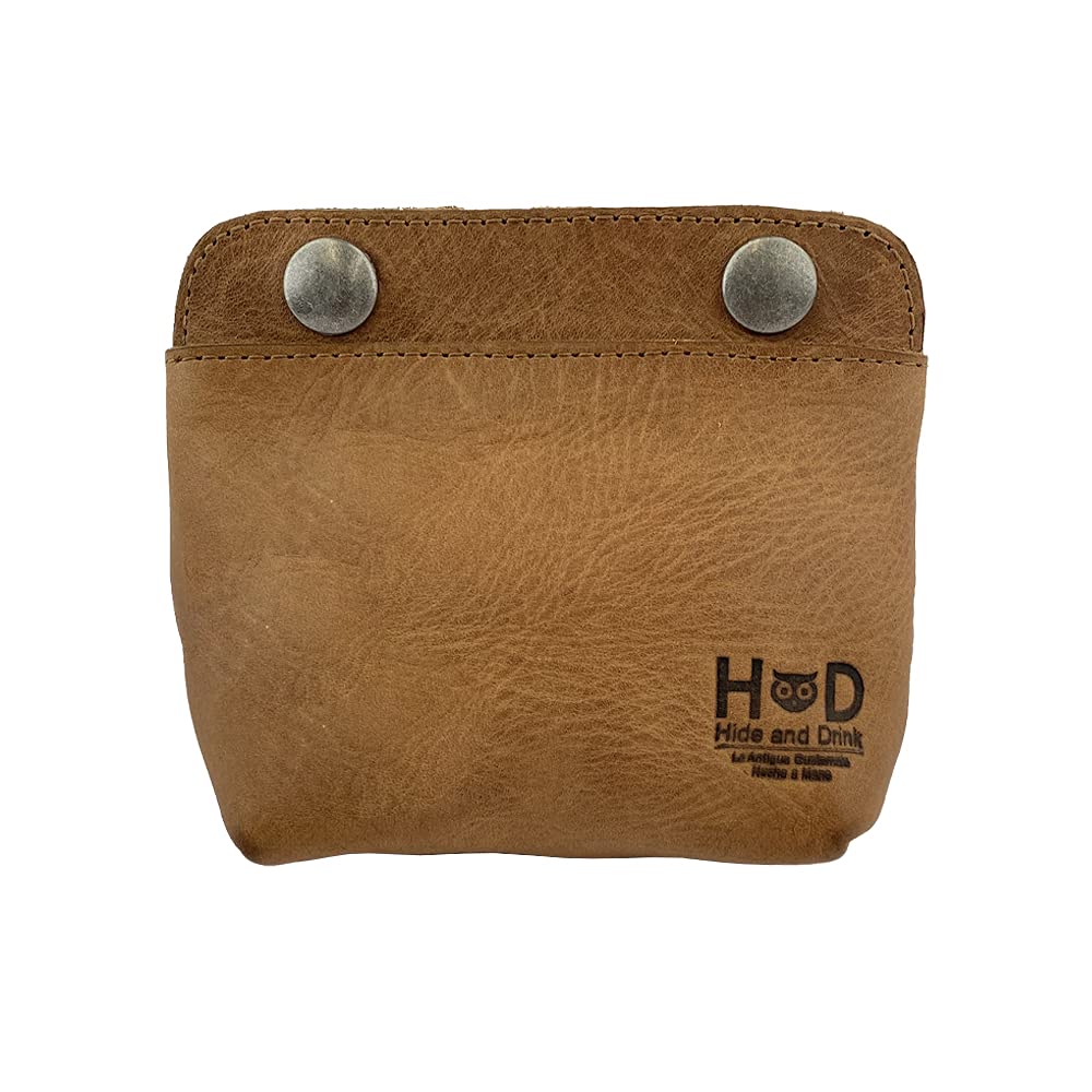 HOTHide & Drink, Leather Double Snap Pouch, Coin Purse, Cash & Card Holder, Cable Organizer, Makeup, Handmade Includes 101 Year Warranty (Single Malt Mahogany)