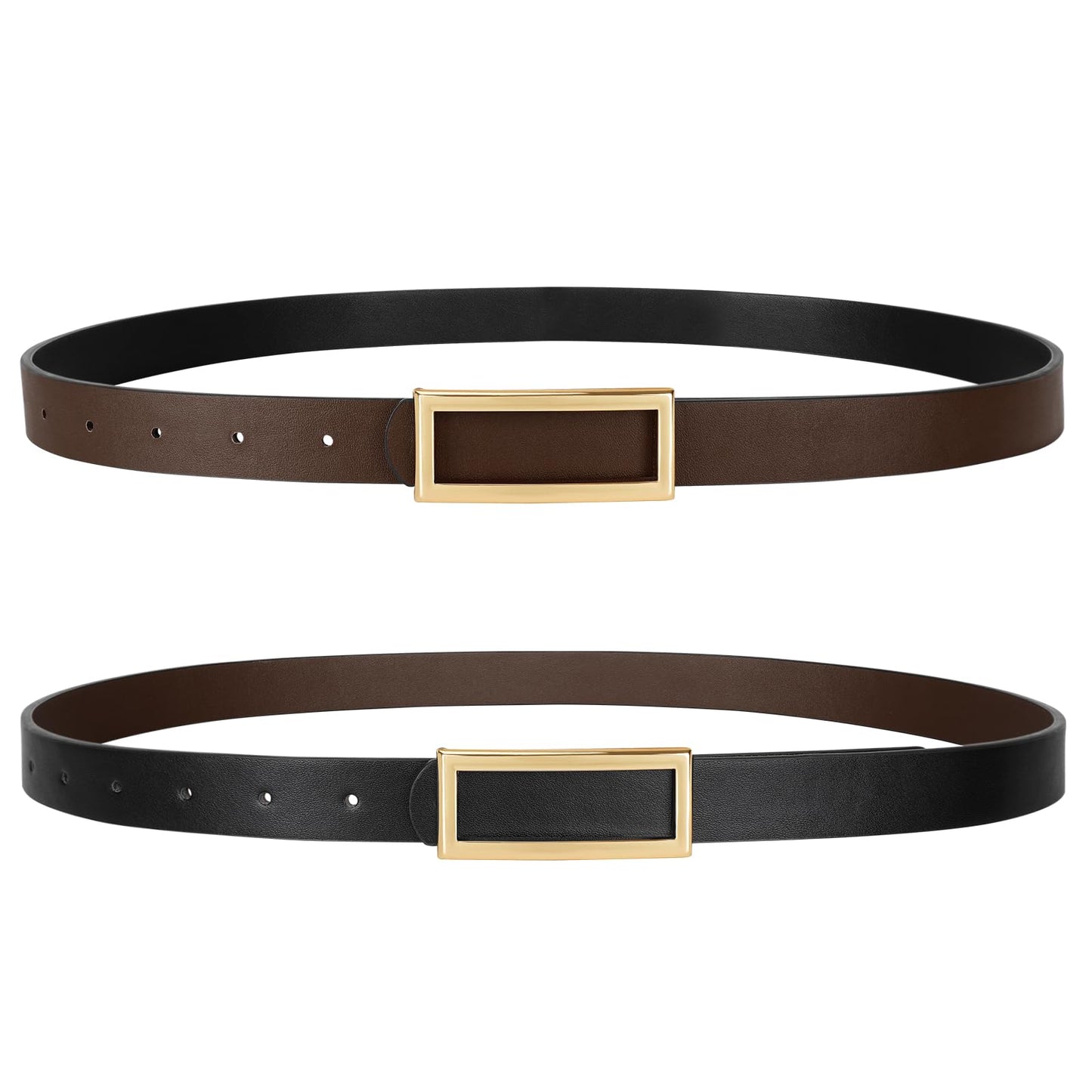 HOTSANSTHS Skinny Reversible Belts for Women, Two-in-one Women Thin Belt for Dresses Jeans Pants with Gold Buckle