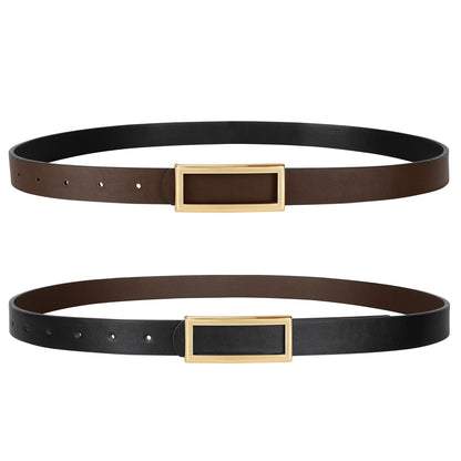 HOTSANSTHS Skinny Reversible Belts for Women, Two-in-one Women Thin Belt for Dresses Jeans Pants with Gold Buckle