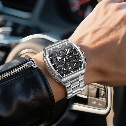 HOTOLEVS Men Watches Business Dress Chronograph Big Square Quartz Analog Male Watch Silicone Strap Waterproof Date Gift Mens Wrsit Watch Silver