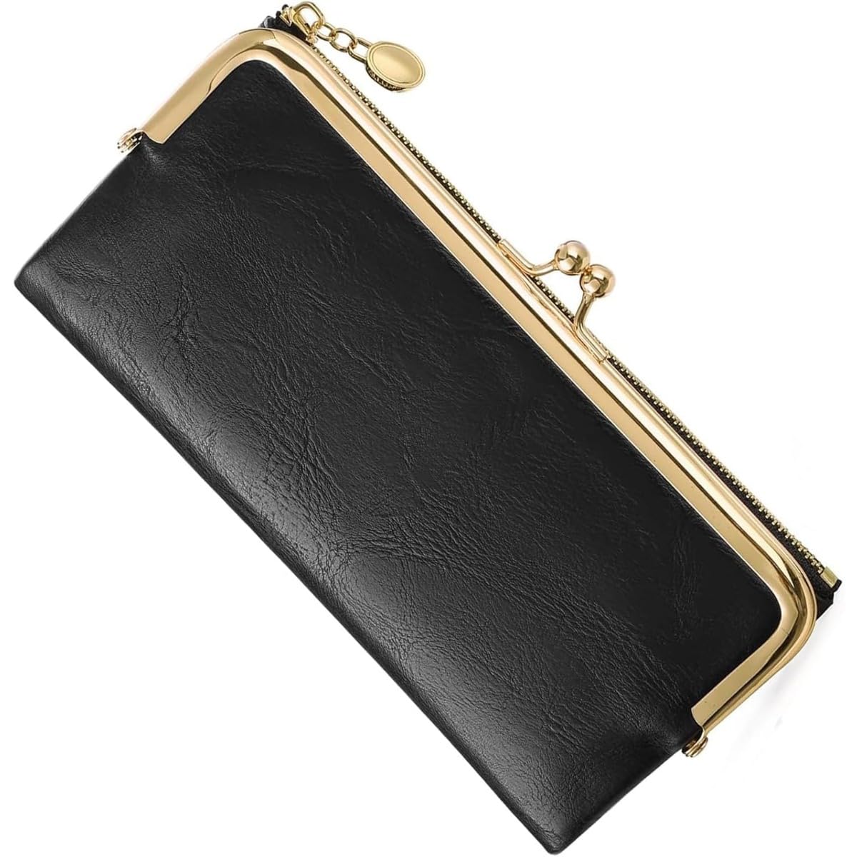 HOTCharming Vintage Inspired Genuine Leather Kiss Lock Clutch Purse for Women with Spacious Bifold Card Organization (Pink)