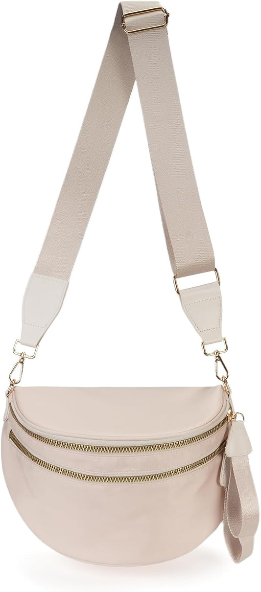 HOTFEIBOON Spacious Nylon Crossbody Bag Bum Bag Handbags Wallets Purses Trendy Shoulder Bag for Women