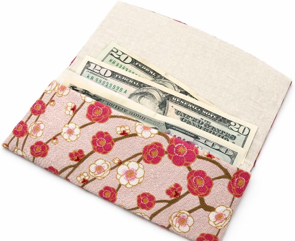 HOTCute Women's Cash Wallet [ Made in Japan ] Traditional Edo Komon Design (Cash Envelop Wallet) (Weeping plum (pink))