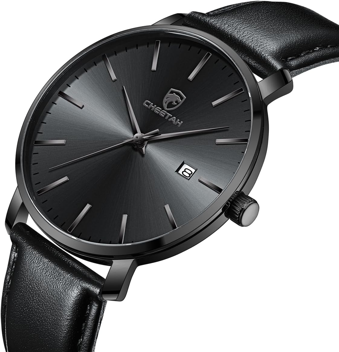 HOTCHEETAH Minimalist Waterproof Quartz Watches for Men with Leather Strap, Auto Date