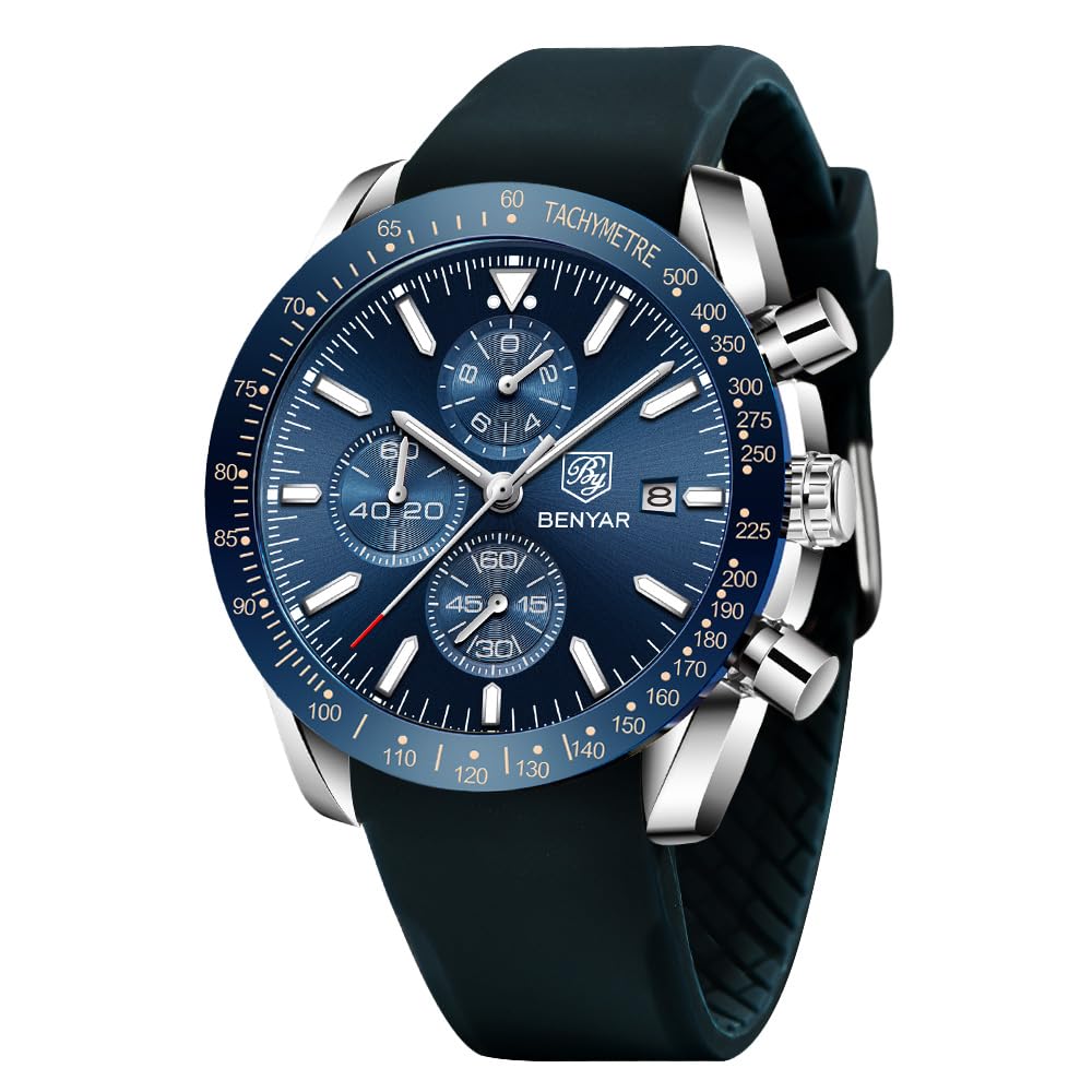 HOTBENYAR Mens Watches Quartz Analog Chronograph Waterproof Wrist Watches for Men Fashion Business Work Casual Sport Dress Watch with Calendar