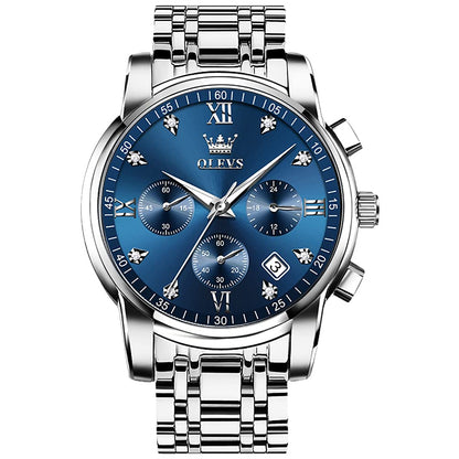 HOTOLEVS Men's Stainless Steel Chronograph Watch, Big Face Gold Silver Black Tone Easy to Read Analog Quartz Watch, Luxury Waterproof Date Diamond Roman Arabic Numerals Dial Dress Watch for Men