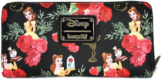 HOTLoungefly Disney Beauty And The Beast Flowers And Friends Zip Around Wallet