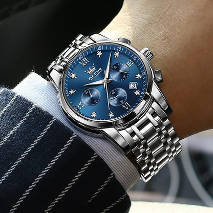 HOTOLEVS Watches for Men with Date Luxury Big Face Waterproof Mens Wristwatch Analog Dress Two Tone Stainless Steel Man Watch Luminous Relojes De Hombre Calendar(Green/Blue/Black Dial