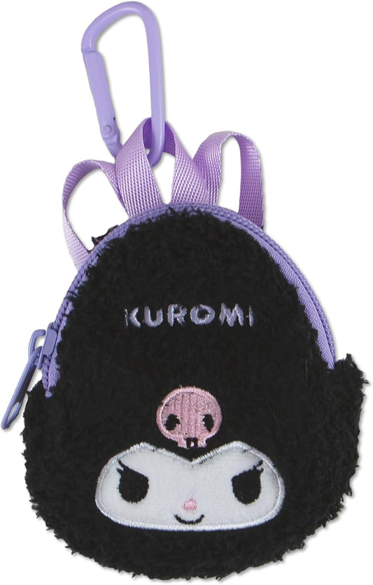HOTSonix x Sanrio Mini Backpack Charm | Tech Keychain Pouch, Fuzzy Plush Character Coin Purse for Small Accessories, Earbuds | Kuromi