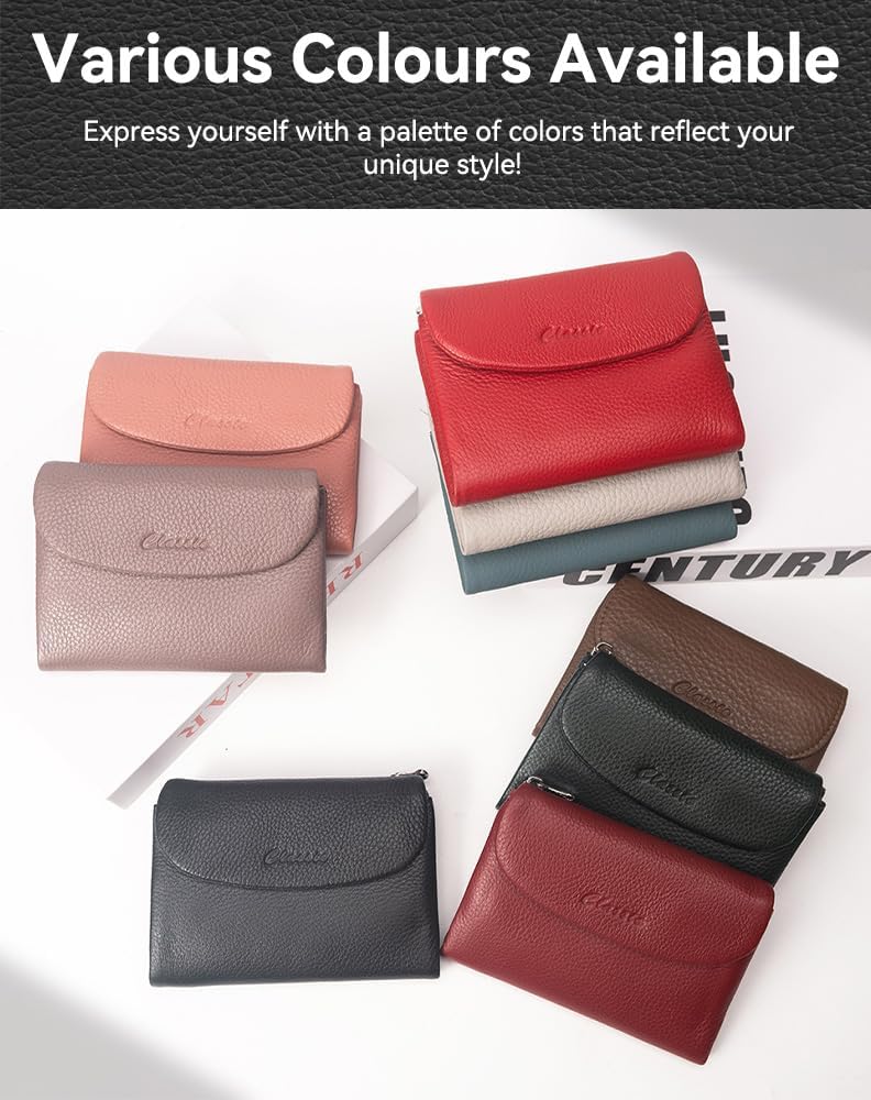 HOTWallet for Women [Genuine Leather] [Magnetic Closure], Large Capacity Female Ladies Bifold Wallet Card Holder, ID Window, Zipper Coin Pockets (Burgundy)