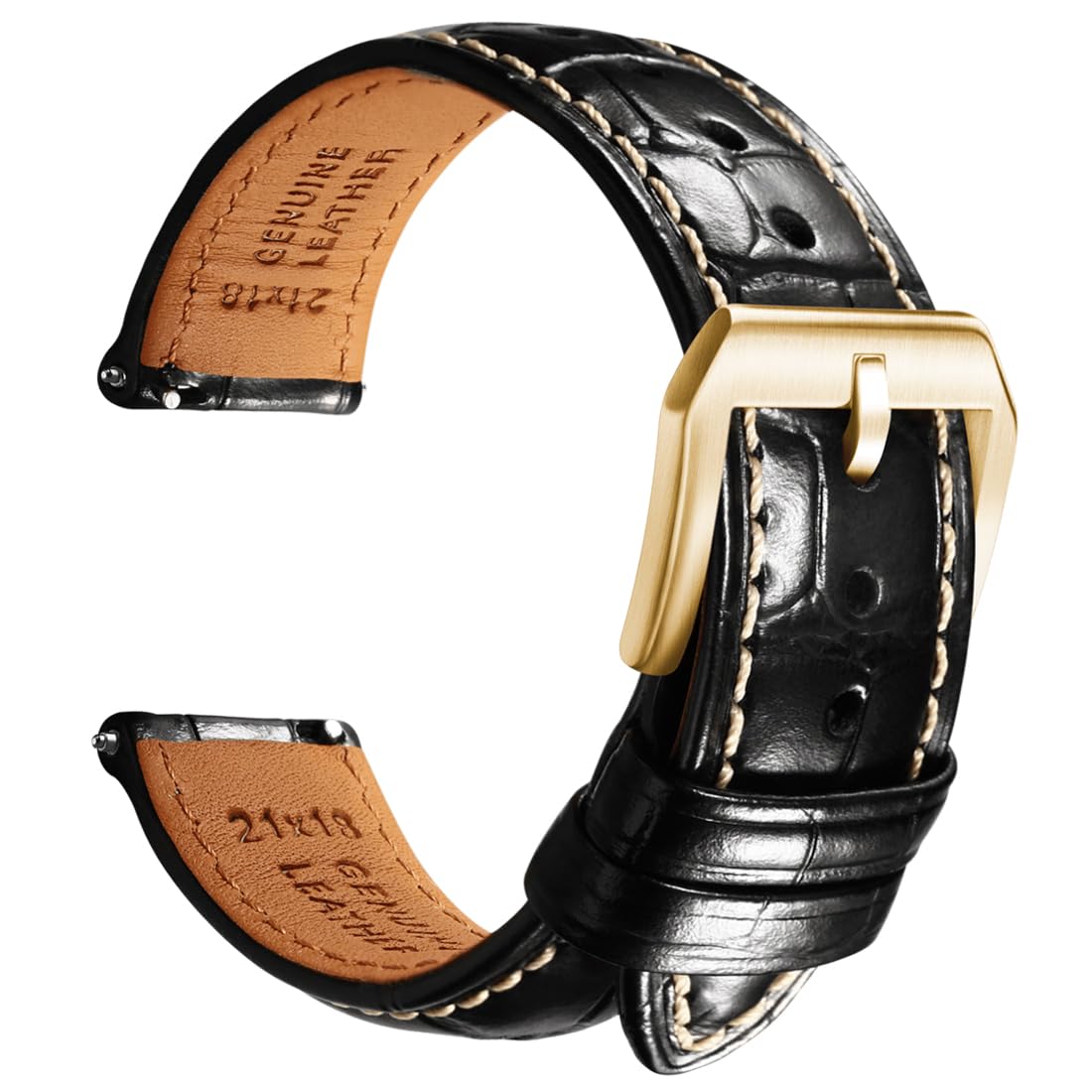 HOTREZERO Leather Watch Band for Men, Quick-Release Alligator Grain Embossed | REZERO Watch Bands Replacement | Luxury Style | 316L Stainless Steel Hardware | Curved End for Round Dial | 19/20/21/22mm