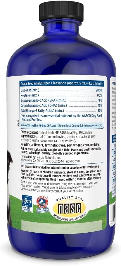 HOTNordic Naturals Omega-3 Pet, 1380mg Fish Oil for Dogs w/EPA DHA, 16oz | Delivers 1380 mg of omega-3s per teaspoon with EPA and DHA to support heart health, immunity, and overall vitality in dogs