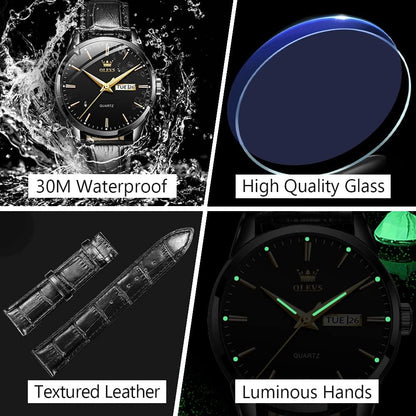 HOTOLEVS Men's Simple Watch with Day and Date, Stainless Steel Analog Quartz Watches for Men, Classic Luminous Hands Men's Dress Watches, Black/White/Blue Dial