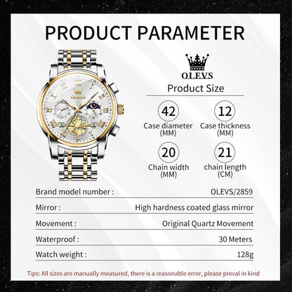 HOTOLEVS Watches Men Waterproof Luxury Big Face Mens Watch Stainless Steel Quartz Analog Dress Watches for Men Luminous Multifunction Man Watch Relojes De Hombre