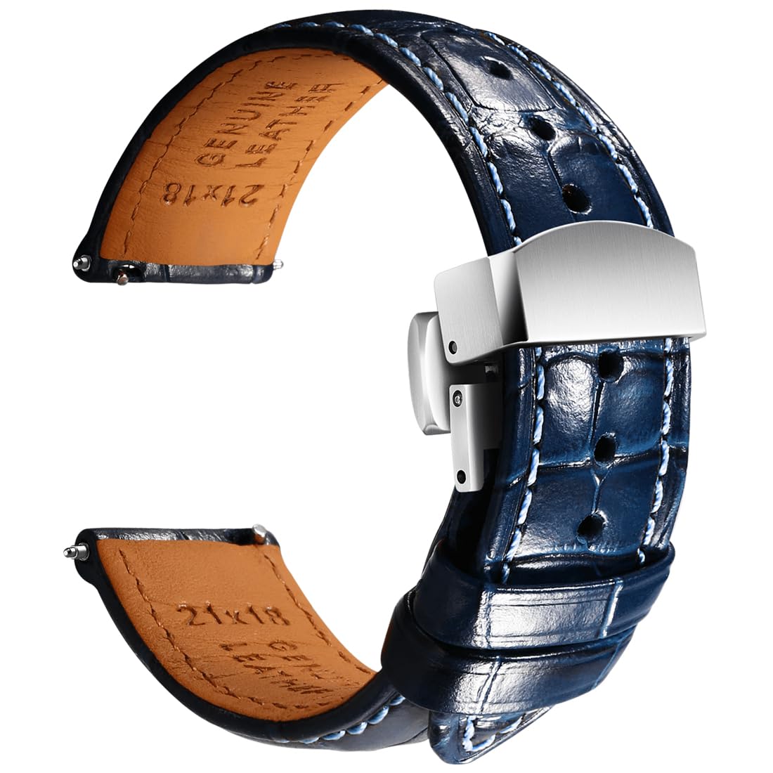 HOTREZERO Leather Watch Band for Men, Quick-Release Alligator Grain Embossed | REZERO Watch Bands Replacement | Luxury Style | 316L Stainless Steel Hardware | Curved End for Round Dial | 19/20/21/22mm