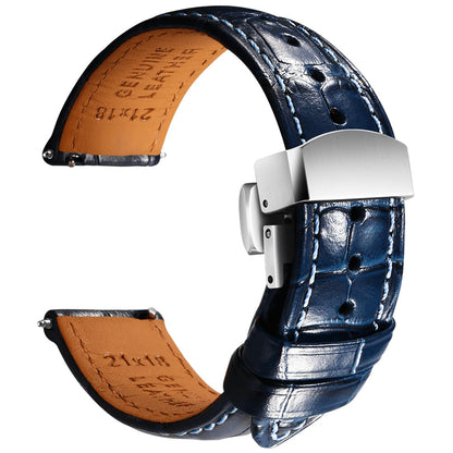 HOTREZERO Leather Watch Band for Men, Quick-Release Alligator Grain Embossed | REZERO Watch Bands Replacement | Luxury Style | 316L Stainless Steel Hardware | Curved End for Round Dial | 19/20/21/22mm