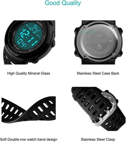 HOTLYMFHCH Men's Digital Watch, Sports Waterproof Military Watches for Men LED Casual Stopwatch Alarm Tactical Army Watch