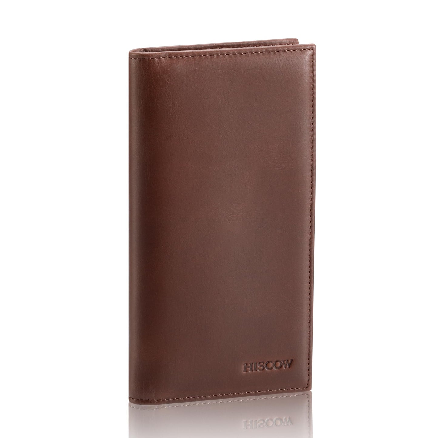 HOTHISCOW Leather Checkbook Cover with Card Slots & Pen Holder, Brown | Full grain cowhide, 5cc & ID window, personal check book & register pockets, removable duplicate divider, gifts for women men