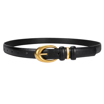 HOTTRIWORKS Women Leather Belt for Jeans Pants Fashion Ladies Skinny Faux Leather Dress belt with Gold Buckle