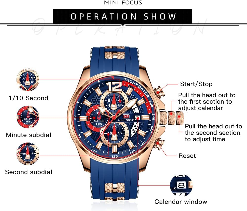 HOTMF MINI FOCUS Men Watch Casual Fashion Wrist Watches (Chronograph/Waterproof/Luminous/Calendar) Silicon Band Quartz Watches for Men