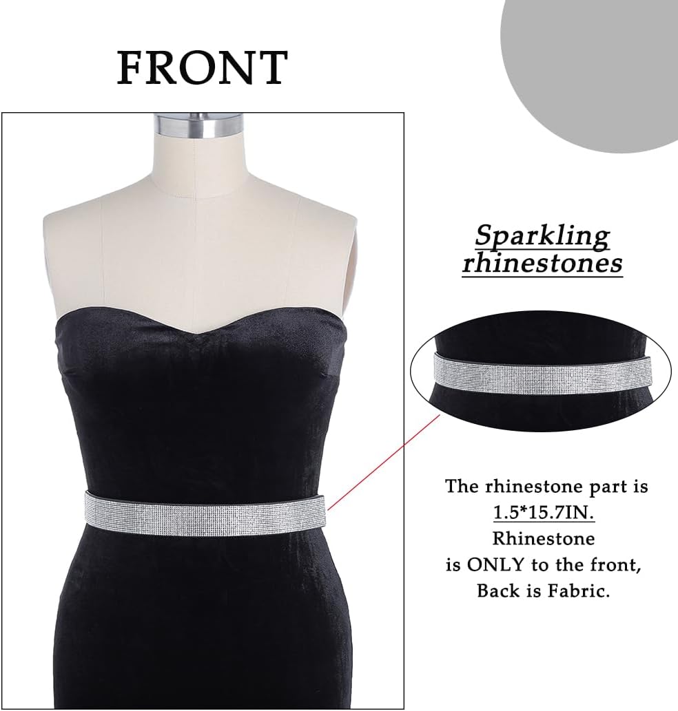 HOTAbien Plus Size Rhinestone Belt Stretch Rhinestone Belt Silver Crystal Waist Belt for Dress Formal