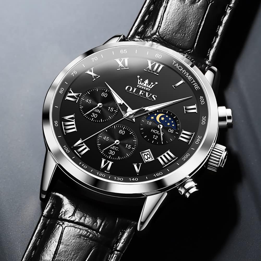 HOTOLEVS Men's Leather Analog Quartz Watch Luxury Chronograph Watch Waterproof