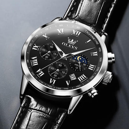 HOTOLEVS Men's Leather Analog Quartz Watch Luxury Chronograph Watch Waterproof