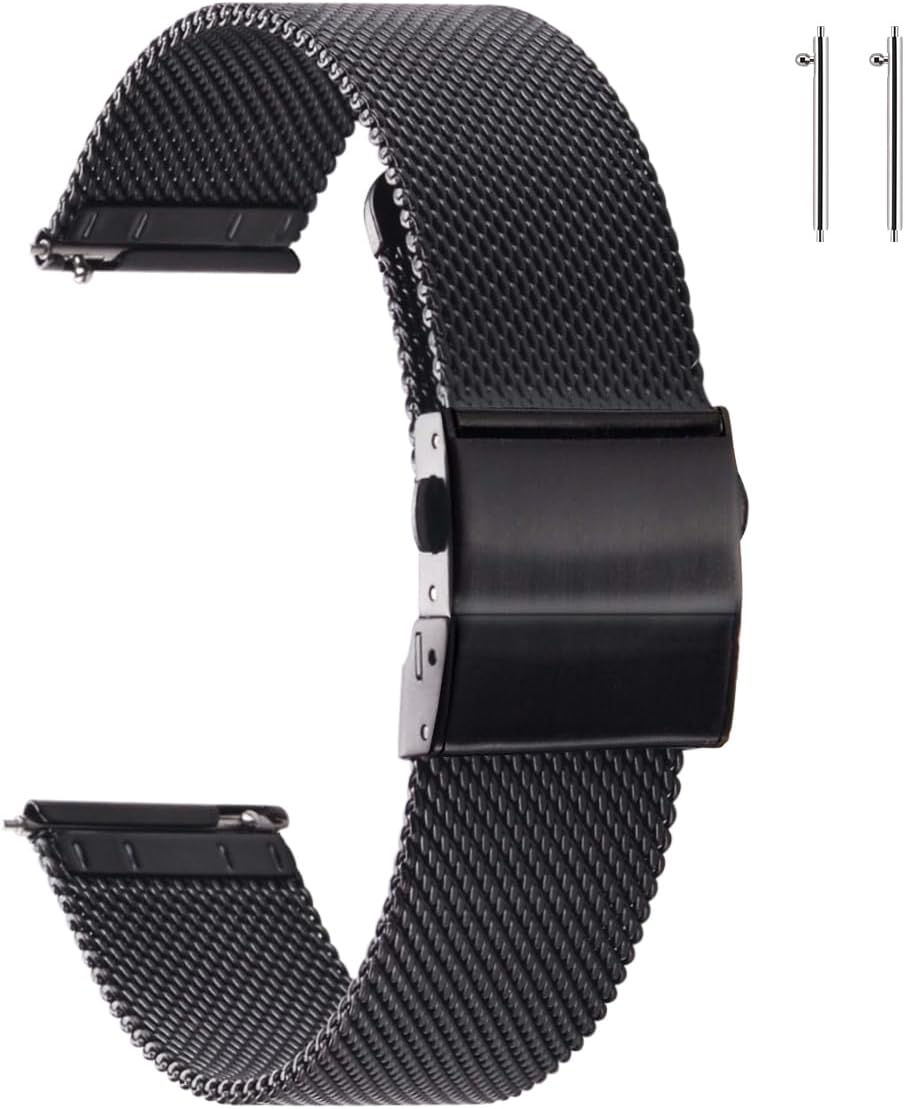 HOTEACHE Stainless Steel Mesh Watch Band for Men Women, Quick Release Mesh Watch Straps 12mm 14mm 16mm 18mm 20mm 22mm