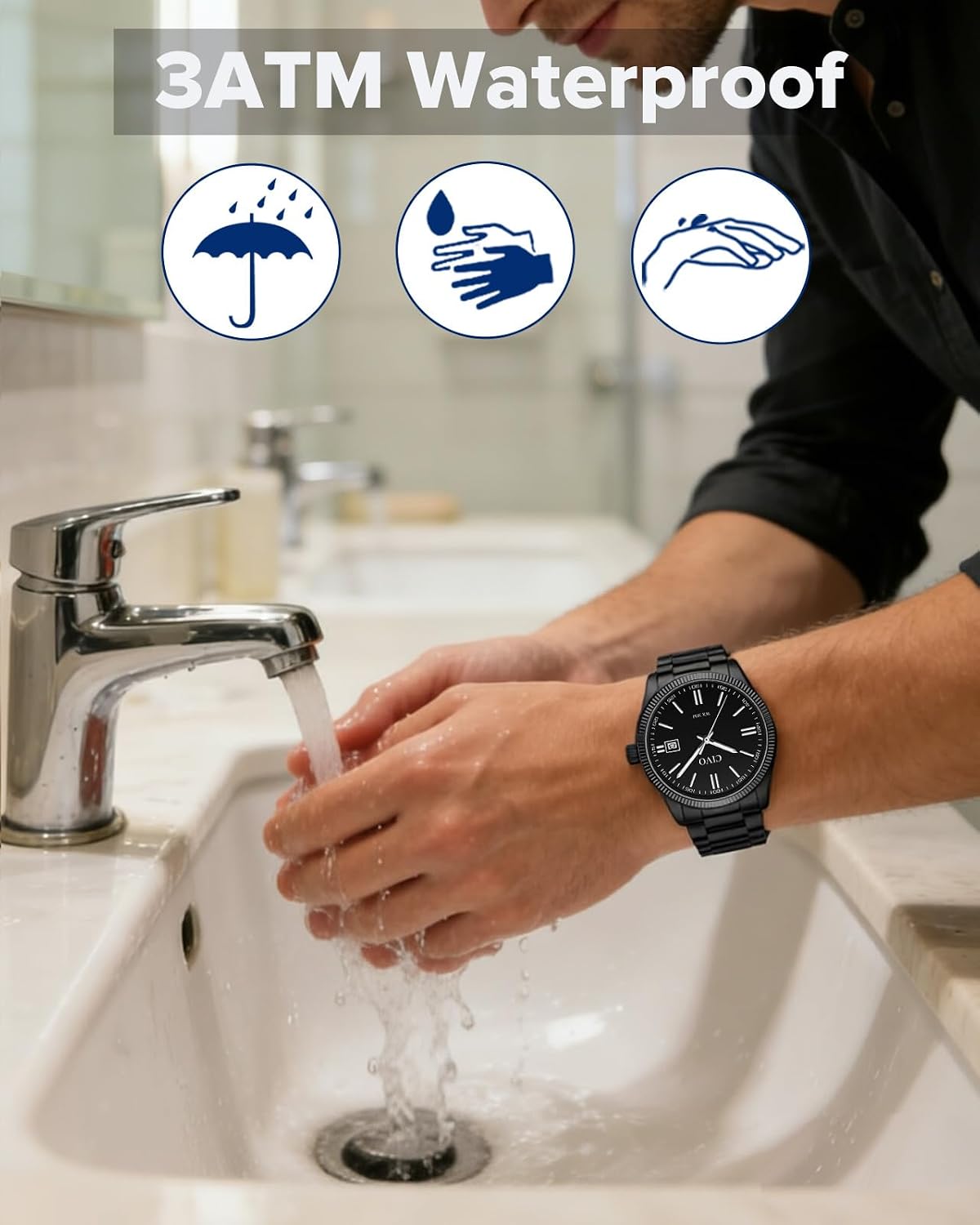 HOTCIVO Analog Mens Watches Silver: Wrist Watches with Date Easy to Read | Dress Stainless Steel Watch for Men, Gifts for Husband Father at Birthday Anniversary