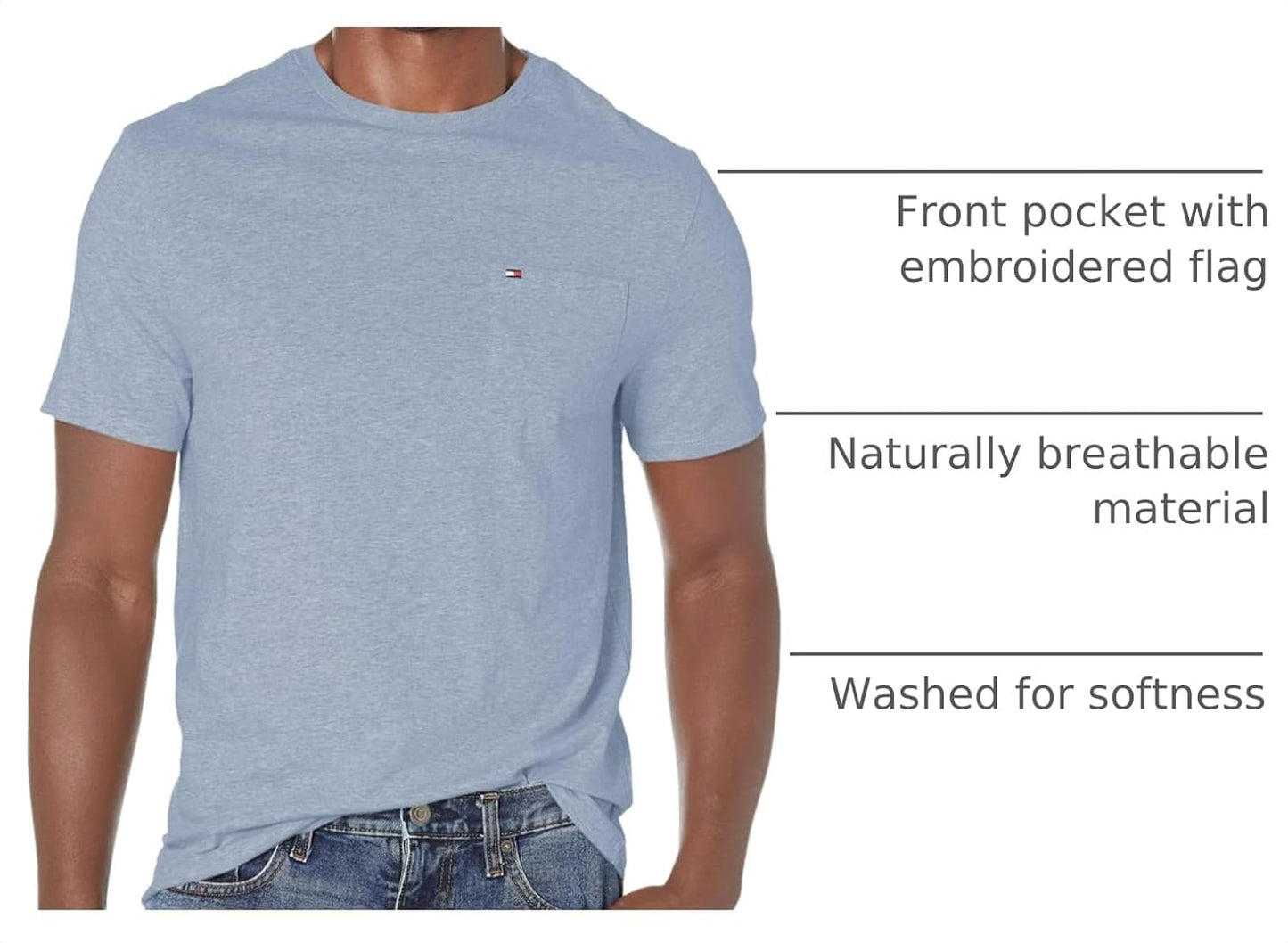 HOTTommy Hilfiger Men's Essential Short Sleeve Cotton Crewneck Pocket T-Shirt