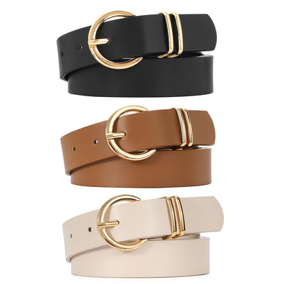 HOTVONMELLI 3 Pack Women's Belts for Jeans Pants Fashion Gold Buckle Ladies Dress Belt