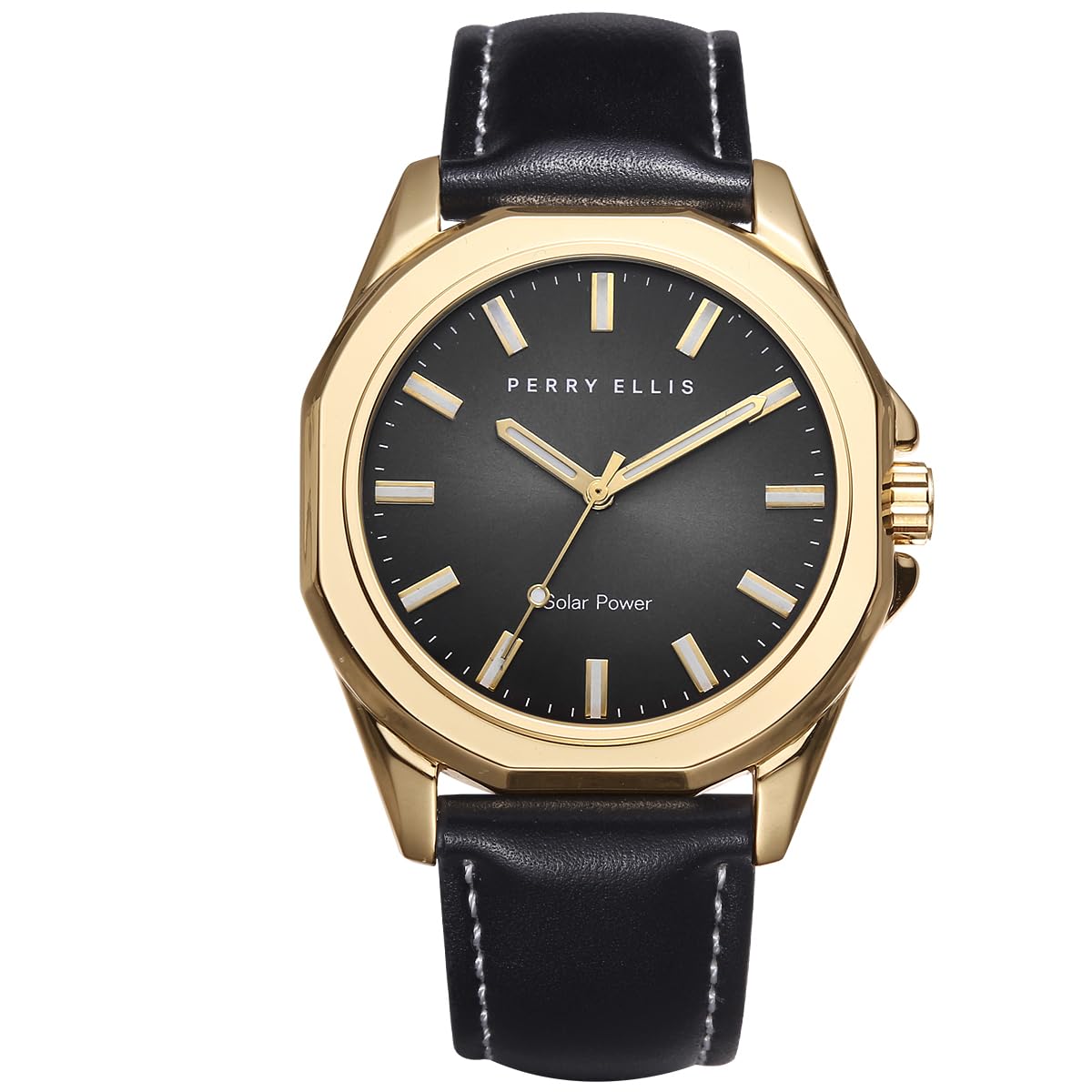 HOTPerry Ellis Solar Powered Mens Watch | Vegan Leather Water-Resistant Analog Wrist Watches for Men | 42mm Case | Relojes para Hombres | Elegant Gift for Man