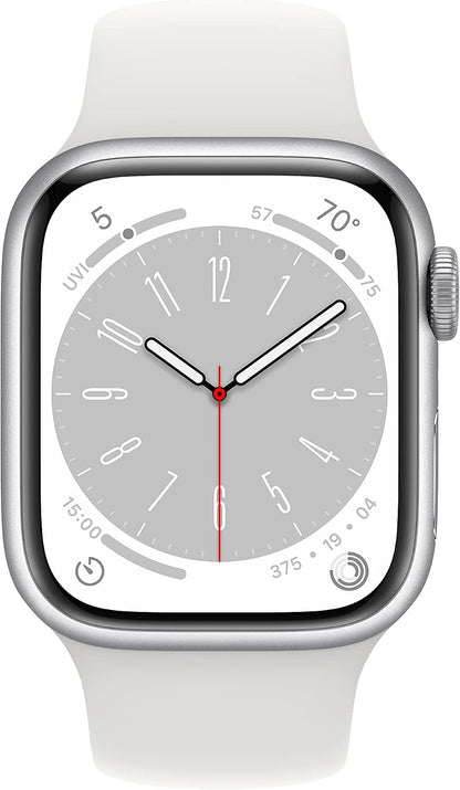 HOTApple Watch Series 8 (41MM, GPS) - Silver Aluminum Case with White Sport Band (Renewed Premium)