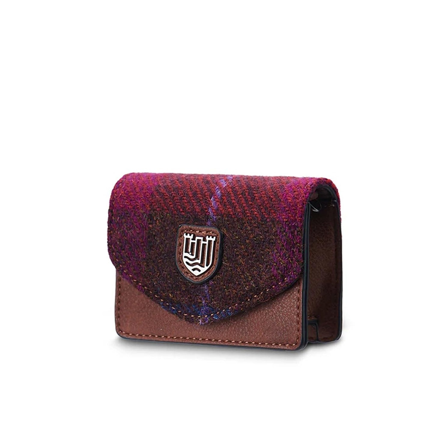 HOTIslander The Card Case - Made of Microfibre Leather & Harris Tweed, 4.13'x3.14' (Pink and Blue Tartan)