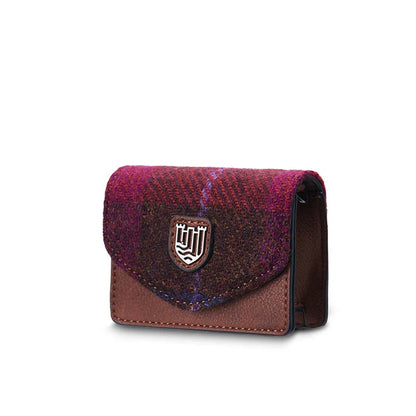 HOTIslander The Card Case - Made of Microfibre Leather & Harris Tweed, 4.13'x3.14' (Pink and Blue Tartan)
