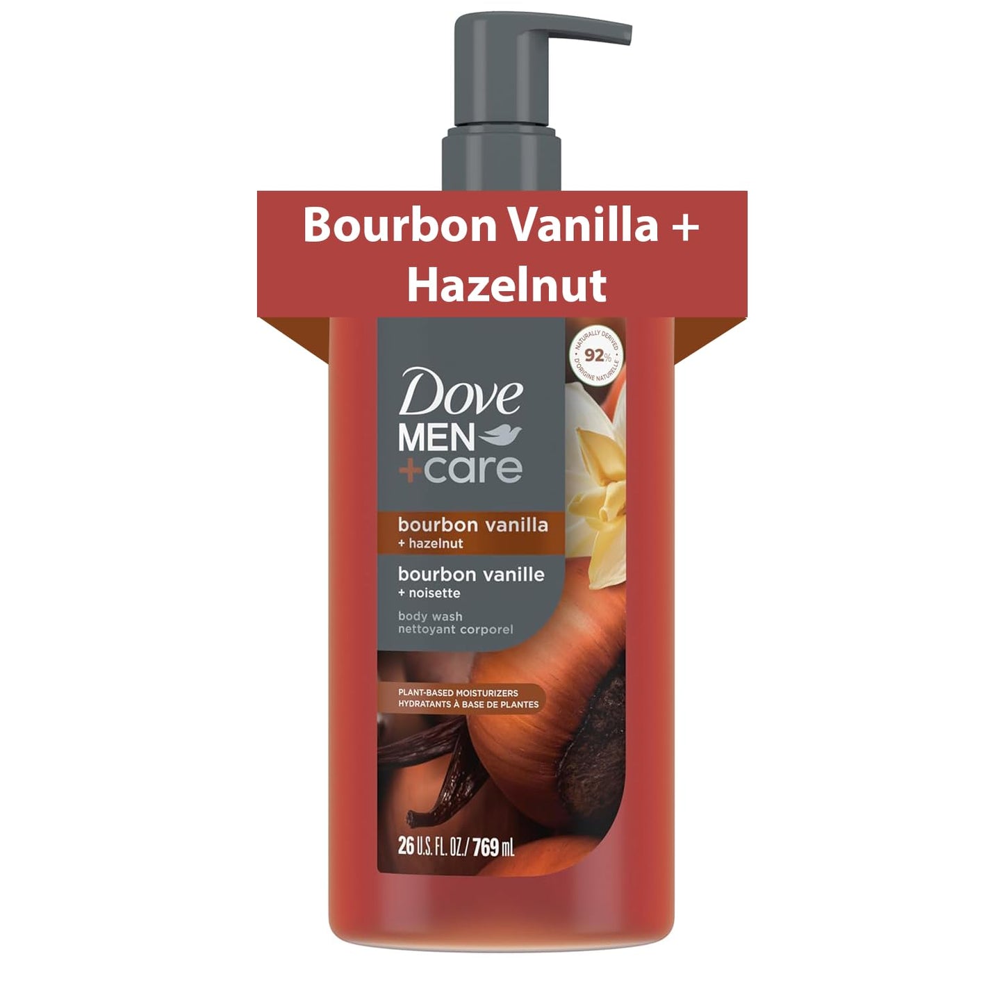 HOTDOVE MEN Moisturizing Body Wash for Men, Bourbon Vanilla + Hazelnut, 26oz