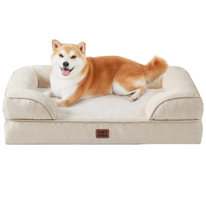 HOTEHEYCIGA Orthopedic Dog Beds for Extra Large Dogs 44x32Inch, Polyurethane Foam XL Pet Bed with Sides, Non-Slip and Egg-Crate Foam Big Dog Couch Bed with Washable Removable Cover, Grey