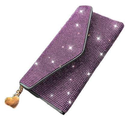 HOTBling Crystal Rhinestones Leather Pocket Card Case Wallet Organizer with Zipper Multifunctional Large Capacity Shining for Women Girls (White)