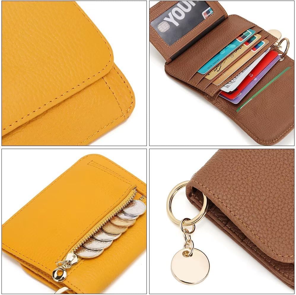 HOTMudono Small Wallet for Women RFID Blocking Genuine Leather Card Case Slim Tri-Fold Wallet with Zipper Pocket and Keychain