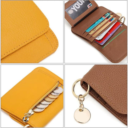 HOTMudono Small Wallet for Women RFID Blocking Genuine Leather Card Case Slim Tri-Fold Wallet with Zipper Pocket and Keychain