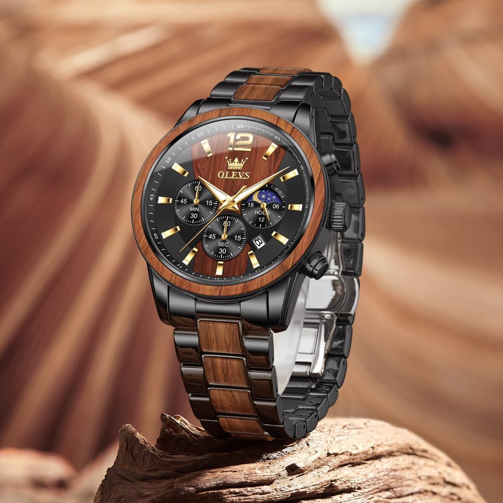HOTOLEVS Men Watch Blue Gold Analog Quartz Stainless Steel Waterproof Luminous Date Luxury Casual Watch
