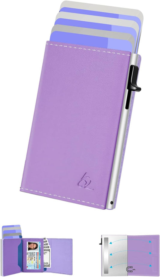 HOTdwnkove Womens Wallet Card Holder - Pop Up Aluminum Case, Premium Flexible Leather, Smart Wallet for Women, RFID Blocking, Slim, Minimalist, Front Pocket - 9-14 Card Capacity | ID Window | Cash Slot