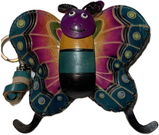 HOTVintage Genuine Leather 3D Animal Butterfly Coin Purse With Removable Wrist Strap (Blue)
